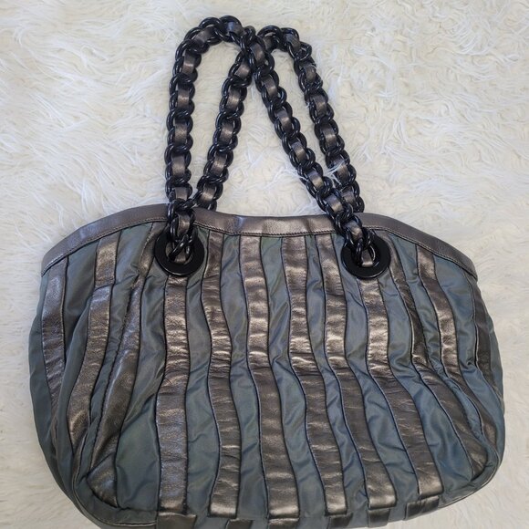 Prada Shoulder Tote Bag Leather Fabric Brown Gray - Picture 12 of 16